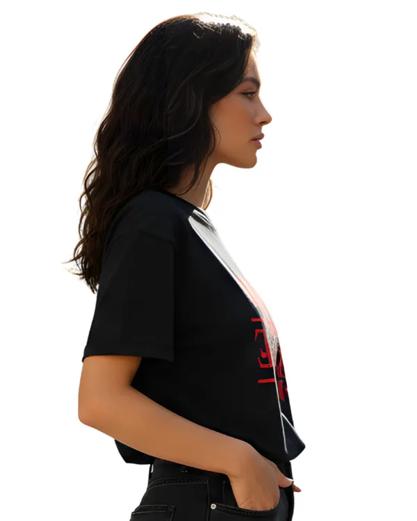 Black_Upside_Down_Graphic_Print_Round_Neck_T-Shirt_For_Women