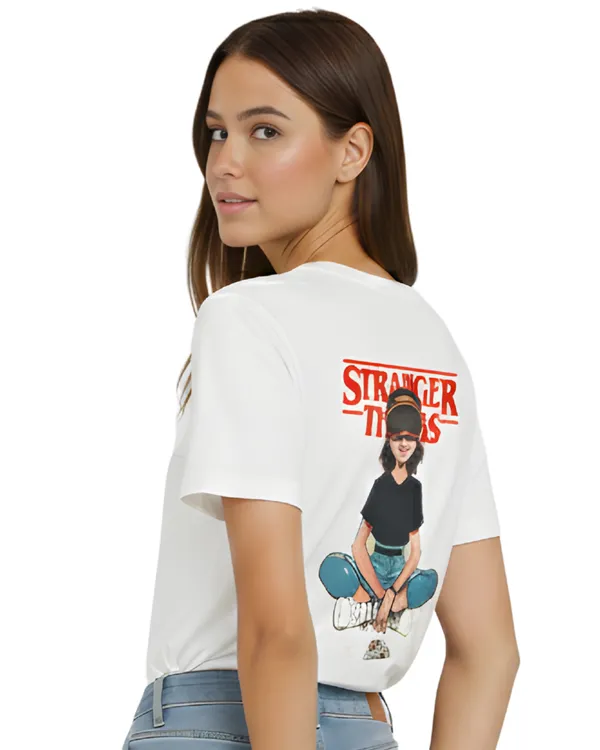 White_Stranger_Things_Graphic_Print_Round_Neck_T-Shirt_For_Women
