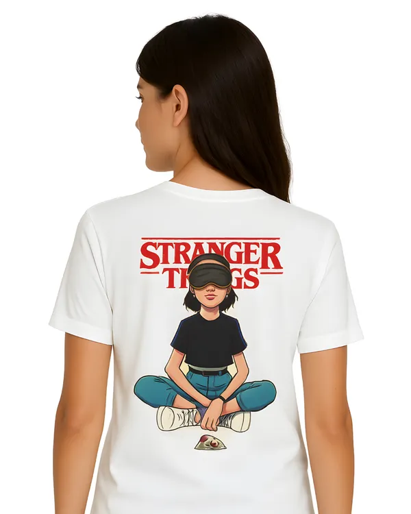 White_Stranger_Things_Graphic_Print_Round_Neck_T-Shirt_For_Women