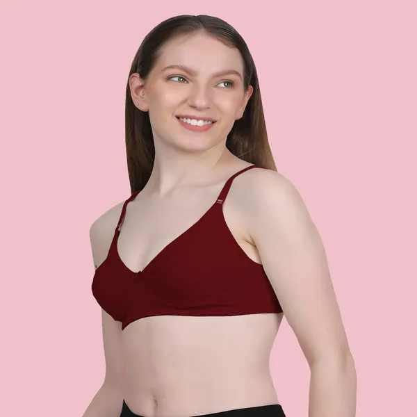 Maroon_Cotton_Blend_Comfirt_Fit_Non_Padded_&_Wire-Free_Seamless_Bra_For_Women