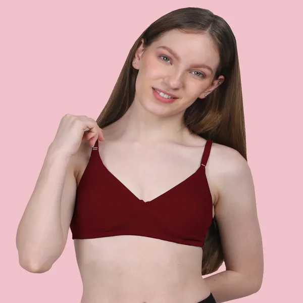 Maroon_Cotton_Blend_Comfirt_Fit_Non_Padded_&_Wire-Free_Seamless_Bra_For_Women