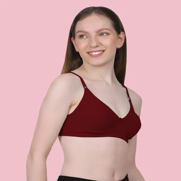 Maroon_Cotton_Blend_Comfirt_Fit_Non_Padded_&_Wire-Free_Seamless_Bra_For_Women