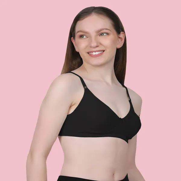 Black_Cotton_Blend_Comfirt_Fit_Non_Padded_&_Wire-Free_Seamless_Bra_For_Women