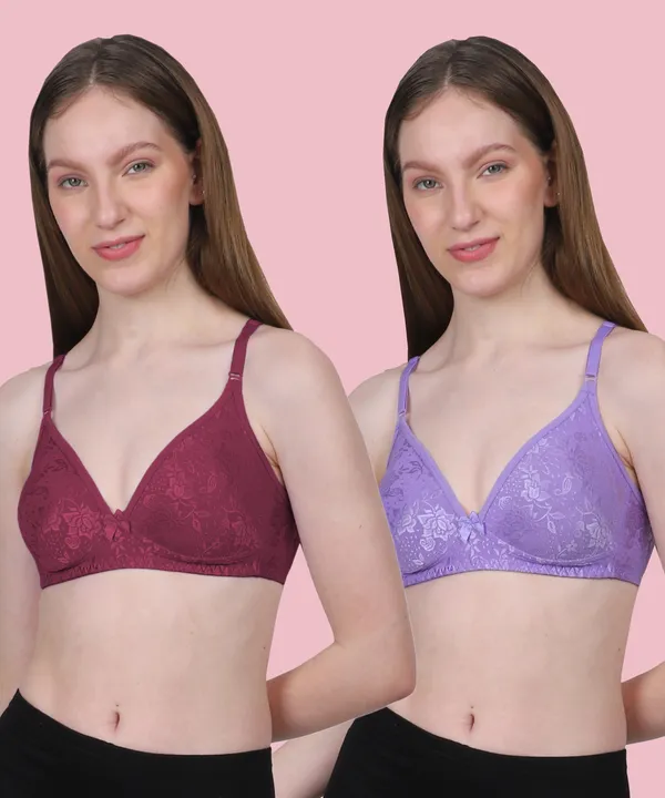Arise_Beauty_Sleek_Fit_Smooth_Net_Combo_(Magenta/Purple)_Bra,_Deep_Kneck,_Straight_Back,_Non-padded,_Wire-free