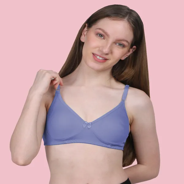 Blue_Cotton_Blend_Comfirt_Fit_Non_Padded_&_Wire-Free_Seamless_Bra_For_Women