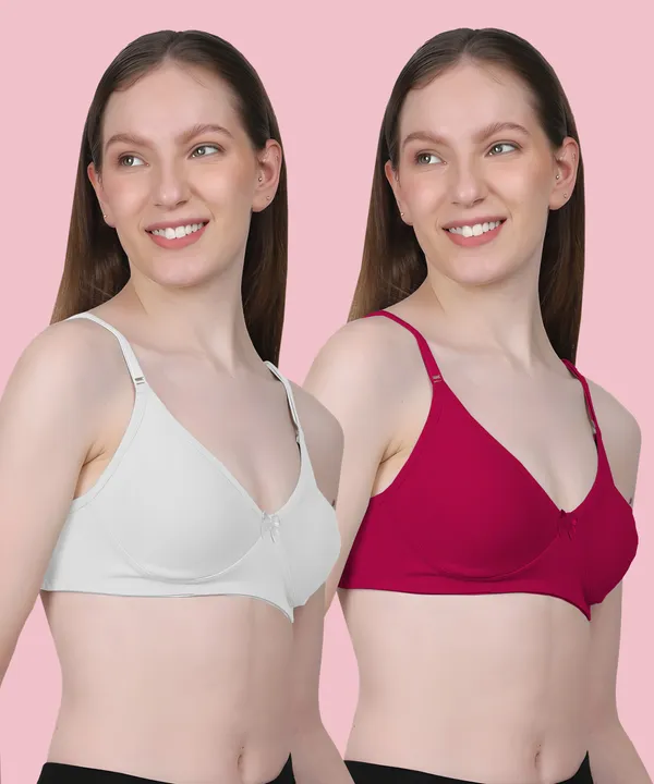Arise_Beauty_Comfirt_Fit_Combo_(White/Deep-Pink)_T-shirt_Bra,_Non_Padded,_Wire-free