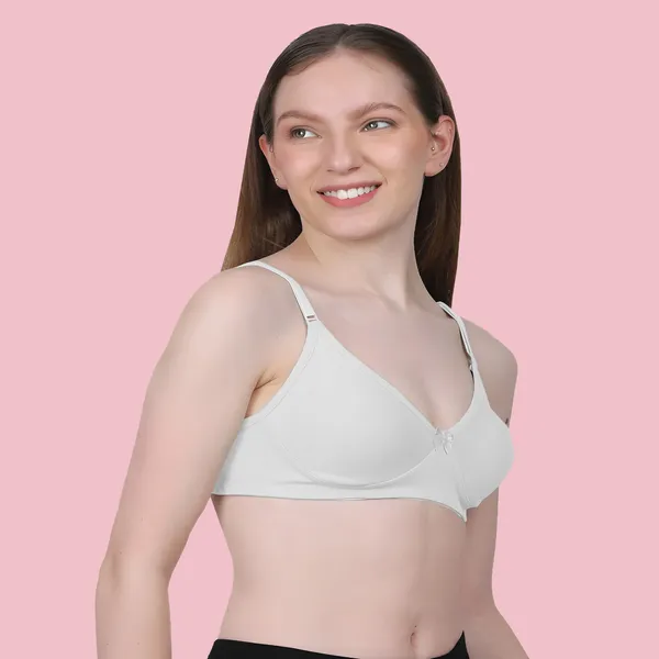 White_Cotton_Blend_Comfirt_Fit_Non_Padded_&_Wire-Free_Seamless_Bra_For_Women