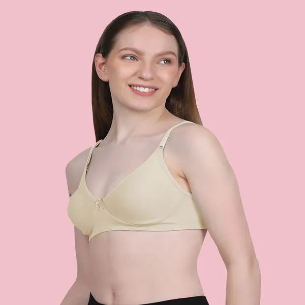 Beige_Cotton_Blend_Comfirt_Fit_Non_Padded_&_Wire-Free_Seamless_Bra_For_Women