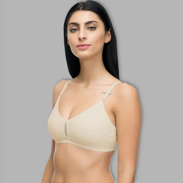 Beige_Cotton_Blend_Airflow_Non-Padded_&_Wire-Free_Sports_Bra_For_Women