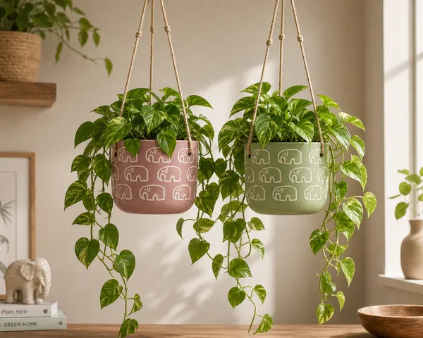 Elephant_Motif_Handcrafted_Terracotta_Hanging_Planters,_Set_of_2_(Pink_&_Green)_|_Jute_Rope_Hanger_|_Indoor_Hanging_Pots_for_Plants,_Balcony_&_Home_Decor_|_11.4cm_Dia_x_10cm_Height