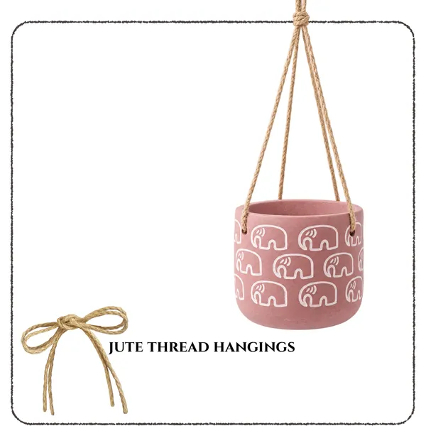 Elephant_Motif_Handcrafted_Terracotta_Hanging_Planters,_Set_of_2_(Pink_&_Green)_|_Jute_Rope_Hanger_|_Indoor_Hanging_Pots_for_Plants,_Balcony_&_Home_Decor_|_11.4cm_Dia_x_10cm_Height