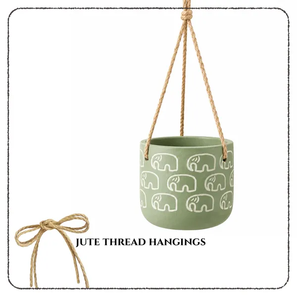 Elephant_Motif_Handcrafted_Terracotta_Hanging_Planters,_Set_of_2_(Pink_&_Green)_|_Jute_Rope_Hanger_|_Indoor_Hanging_Pots_for_Plants,_Balcony_&_Home_Decor_|_11.4cm_Dia_x_10cm_Height