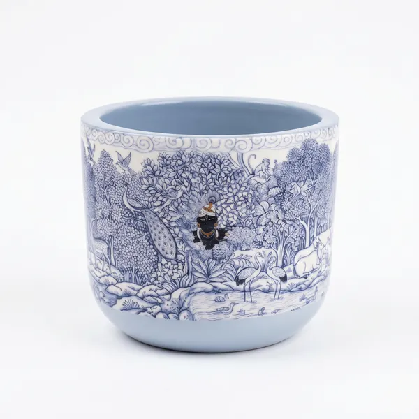 Glass_Finish_Terracotta_Planter_Pot_for_Home_Decor_|_Flower_Pot_|_Blue_and_White,_Vrindavan_Forest_Krishna_and_Peacock_Theme,_11.4cm_x_10cm