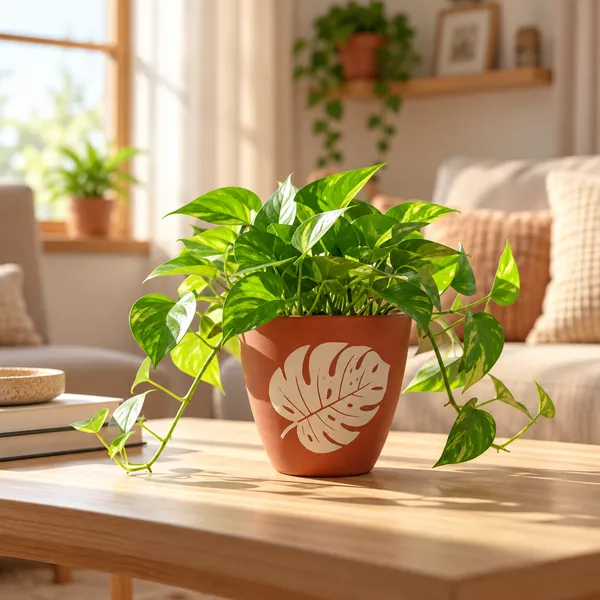 Terra_Roo_Terracotta_Planter_with_Monstera_Leaf_Design,_Matte_Finish,_Cylindrical,_Medium,_12.4_cm_Diameter,_Indoor_Decorative_Pot
