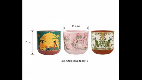 Hand-Painted_Terracotta_Planters_for_Plants_|_Designer_Flower_Pot_for_Living_Room_|_Musicians_Piece,_Pichwai_Pink_&_Beige_Royal_Peacock_|_Set_of_3
