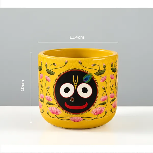 Jagannath_Yellow_Handcrafted_Terracotta_Planter_for_Indoor_Plants_|_Hand-Painted_Clay_Flower_Pot_with_Lotus_Design_|_Decorative_Planters_for_Home_Decor,_Living_Room_&_Pooja_Corner_|_11.4cm_Dia_x_10cm_Height