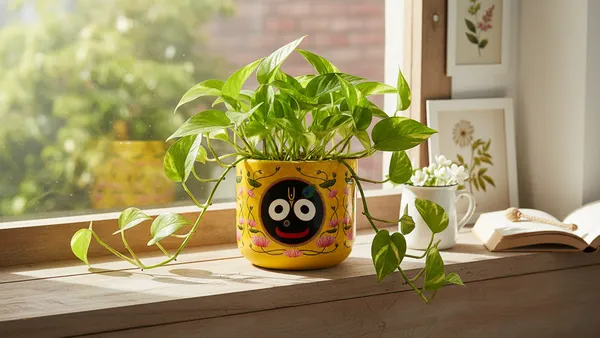Jagannath_Yellow_Handcrafted_Terracotta_Planter_for_Indoor_Plants_|_Hand-Painted_Clay_Flower_Pot_with_Lotus_Design_|_Decorative_Planters_for_Home_Decor,_Living_Room_&_Pooja_Corner_|_11.4cm_Dia_x_10cm_Height