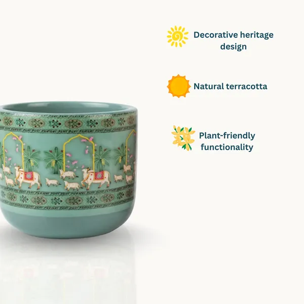Lalita_Grace_Duo_Pichwai_Planter,_Set_of_2|_6Inch_and_4inch_Terracotta_Planter_for_Home_Decor_|_Glass_coated_Designs_for_Aesthetic_Place