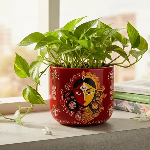 Nivirescent_Goddess_Red_Handcrafted_Terracotta_Planter_for_Indoor_Plants_|_Hand-Painted_Clay_Flower_Pot_|_Decorative_Planters_for_Home_Decor,_Living_Room_&_Pooja_Corner_|_11.4cm_Dia_x_10cm_Height