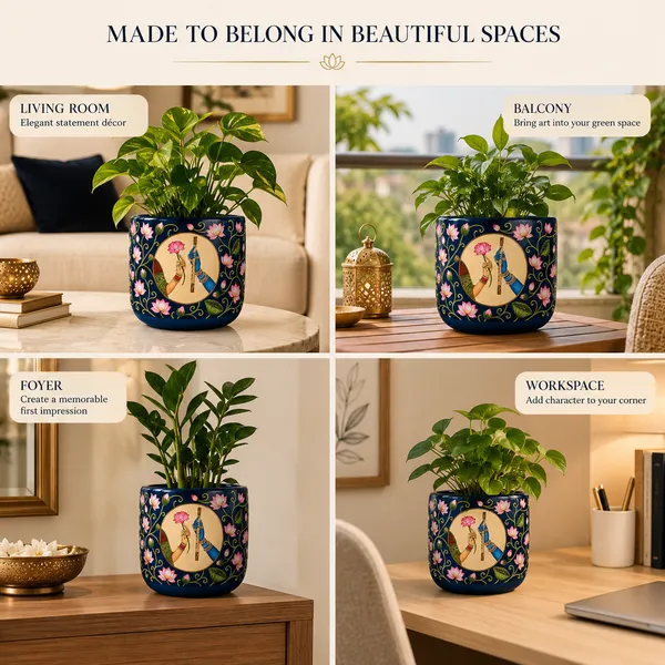 Radha-Krishna_Indigo_Handcrafted_Terracotta_Planter_for_Indoor_Plants_|_Lotus_Flower_Pot_for_Living_Room_|_Decorative_Planters_for_Home_Decor_&_Pooja_Corner_|_11.4cm_Dia_x_10cm_Height