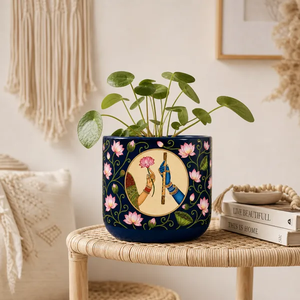 Radha-Krishna_Indigo_Handcrafted_Terracotta_Planter_for_Indoor_Plants_|_Lotus_Flower_Pot_for_Living_Room_|_Decorative_Planters_for_Home_Decor_&_Pooja_Corner_|_11.4cm_Dia_x_10cm_Height