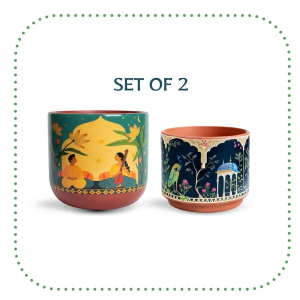 Sthira_Pair_Terracotta_Planter_Set_of_2,_Royal_Peacock_Design,_Multicolour_Cylindrical_Flower_Pot_for_Home_Decor