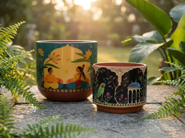 Sthira_Pair_Terracotta_Planter_Set_of_2,_Royal_Peacock_Design,_Multicolour_Cylindrical_Flower_Pot_for_Home_Decor
