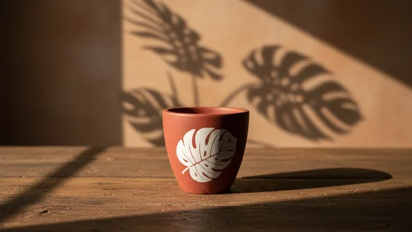 Terra_Roo_Terracotta_Planter_with_Monstera_Leaf_Design,_Matte_Finish,_Cylindrical,_Medium,_12.4_cm_Diameter,_Indoor_Decorative_Pot