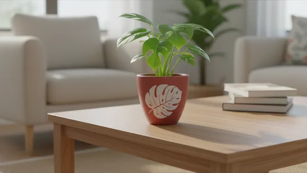 Terra_Roo_Terracotta_Planter_with_Monstera_Leaf_Design,_Matte_Finish,_Cylindrical,_Medium,_12.4_cm_Diameter,_Indoor_Decorative_Pot