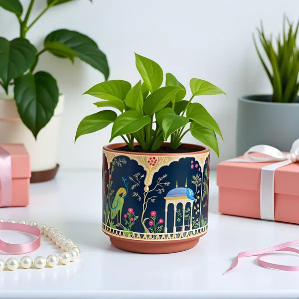 Veera_Duo_Terracotta_Planter_Set_of_2,_Royal_Peacock_Design,_Multicolour_Cylindrical_Flower_Pot_for_Home_Decor