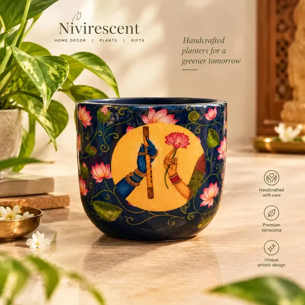 Radha-Krishna_Indigo_Handcrafted_Terracotta_Planter_for_Indoor_Plants_|_Lotus_Flower_Pot_for_Living_Room_|_Decorative_Planters_for_Home_Decor_&_Pooja_Corner_|_11.4cm_Dia_x_10cm_Height