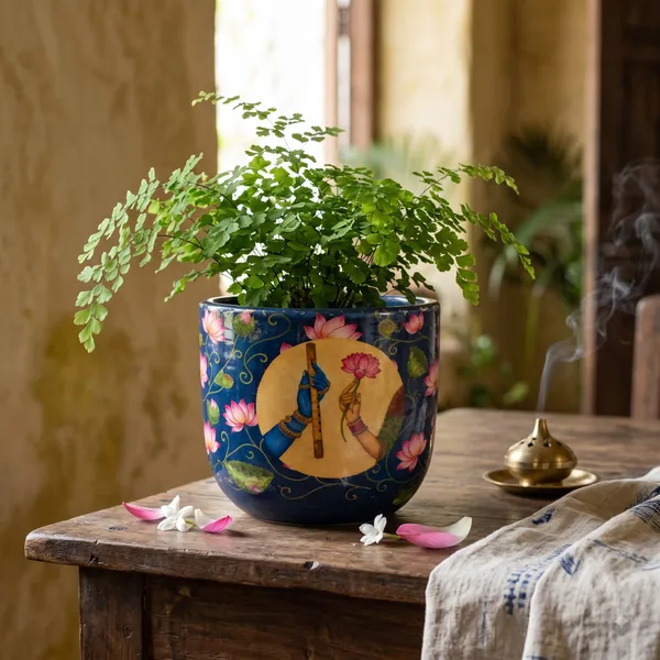 Radha-Krishna_Indigo_Handcrafted_Terracotta_Planter_for_Indoor_Plants_|_Lotus_Flower_Pot_for_Living_Room_|_Decorative_Planters_for_Home_Decor_&_Pooja_Corner_|_11.4cm_Dia_x_10cm_Height