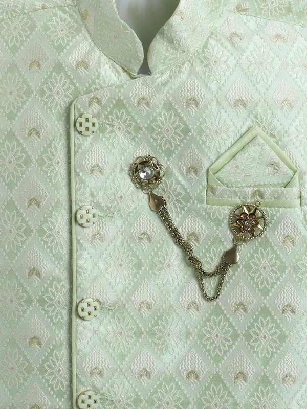 Pista_Pure_Silk_Kurta,_Waistcoat_And_Pyjama_Set_Embroidered_For_Boys