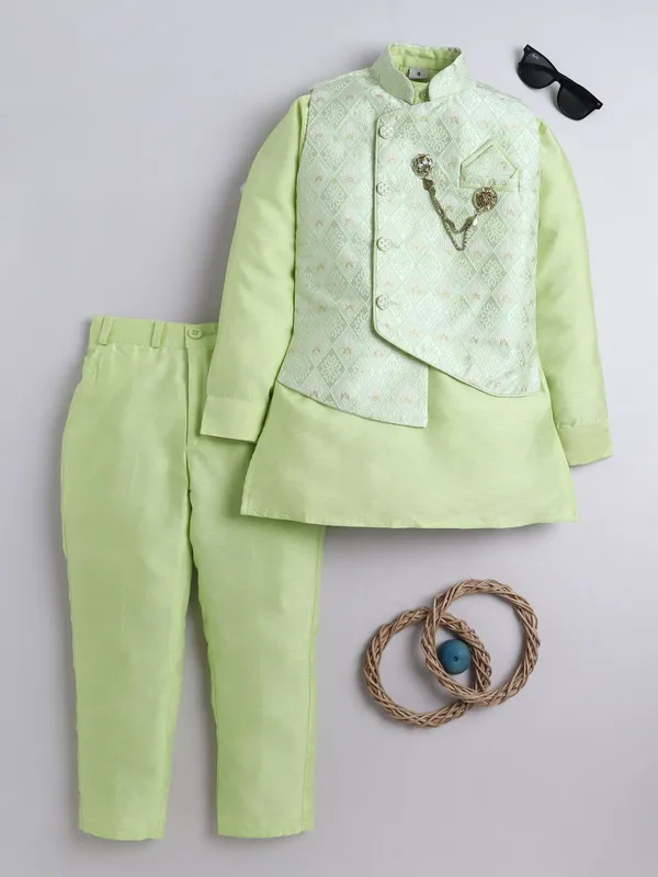 Pista_Pure_Silk_Kurta,_Waistcoat_And_Pyjama_Set_Embroidered_For_Boys