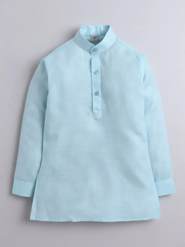 Sky_Blue_Pure_Silk_Kurta,_Waistcoat_And_Pyjama_Set_Printed_For_Boys
