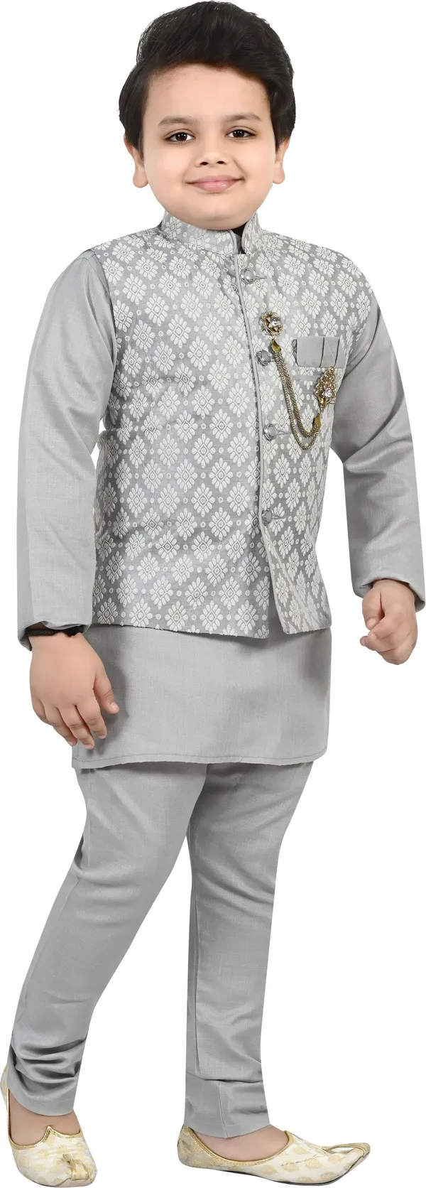 Grey_Jacquard_|Cotton_Blend_Kurta,_Waistcoat_And_Pyjama_Set_Embroidered_For_Boys