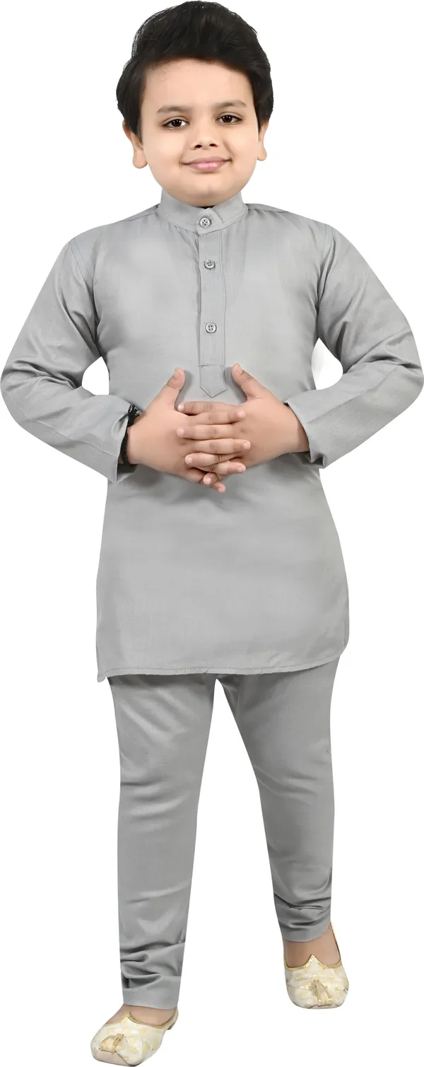 Grey_Jacquard_|Cotton_Blend_Kurta,_Waistcoat_And_Pyjama_Set_Embroidered_For_Boys