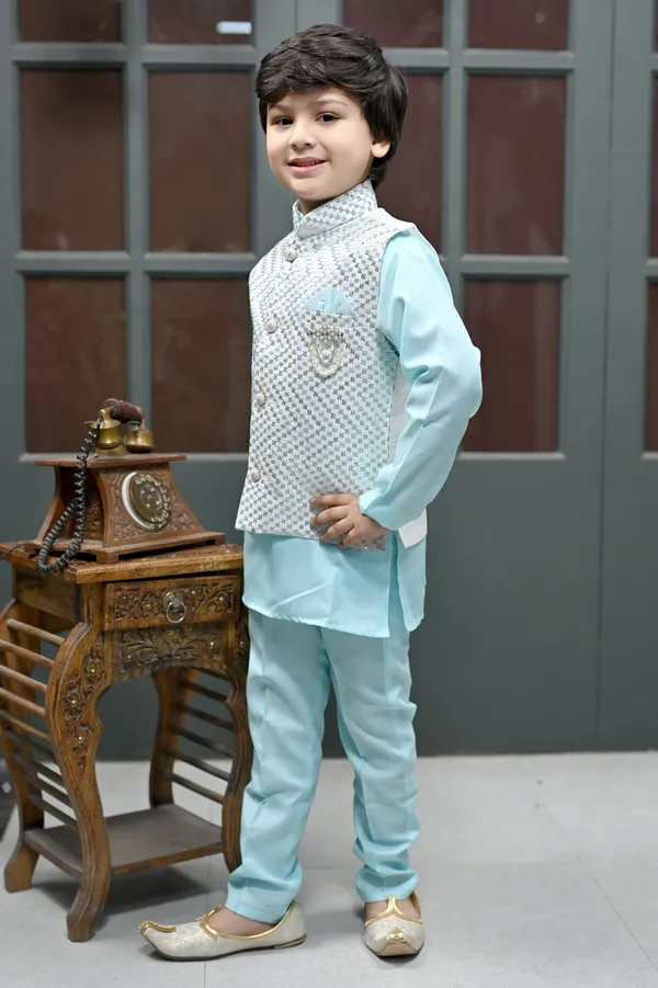 Ice_Blue_Cotton_Blend_Kurta,_Waistcoat_And_Pyjama_Set_Embroidered_For_Boys
