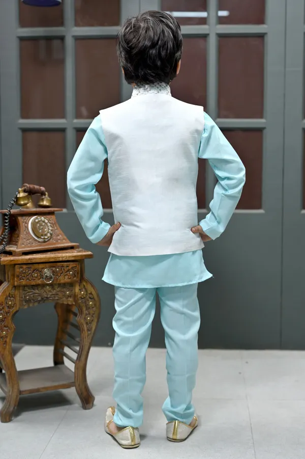 Ice_Blue_Cotton_Blend_Kurta,_Waistcoat_And_Pyjama_Set_Embroidered_For_Boys