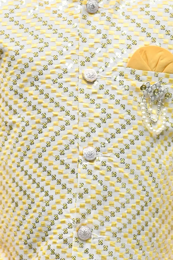Yellow_Cotton_Blend_Kurta,_Waistcoat_And_Pyjama_Set_Embroidered_For_Boys