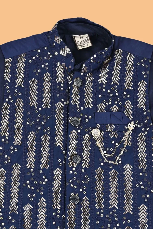 Navy_Blue_Pure_Cotton_Kurta,_Waistcoat_And_Pyjama_Set_Embellished_For_Boys