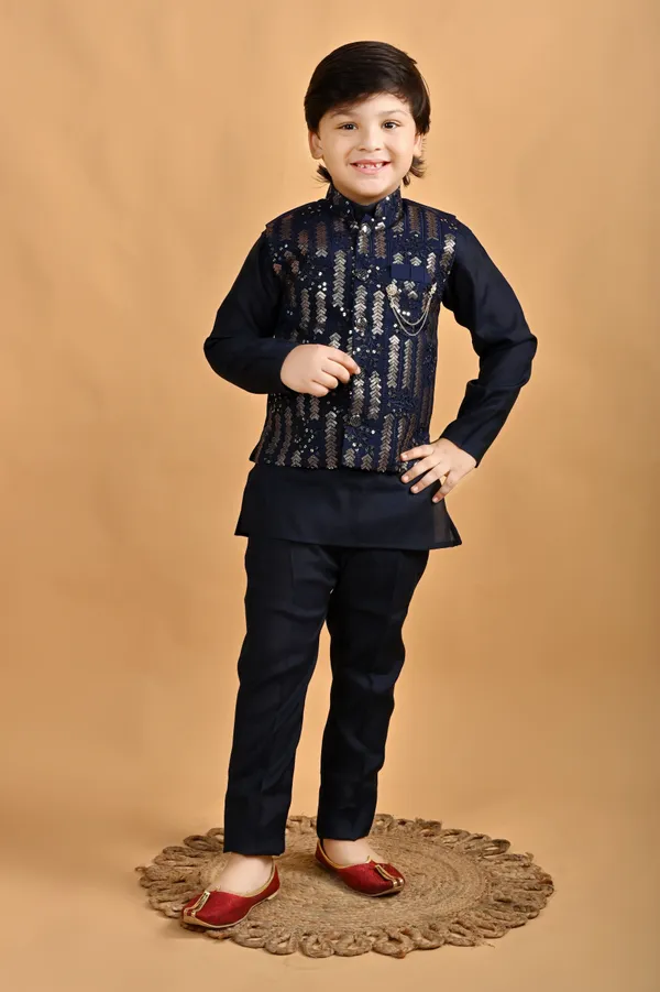 Navy_Blue_Pure_Cotton_Kurta,_Waistcoat_And_Pyjama_Set_Embellished_For_Boys