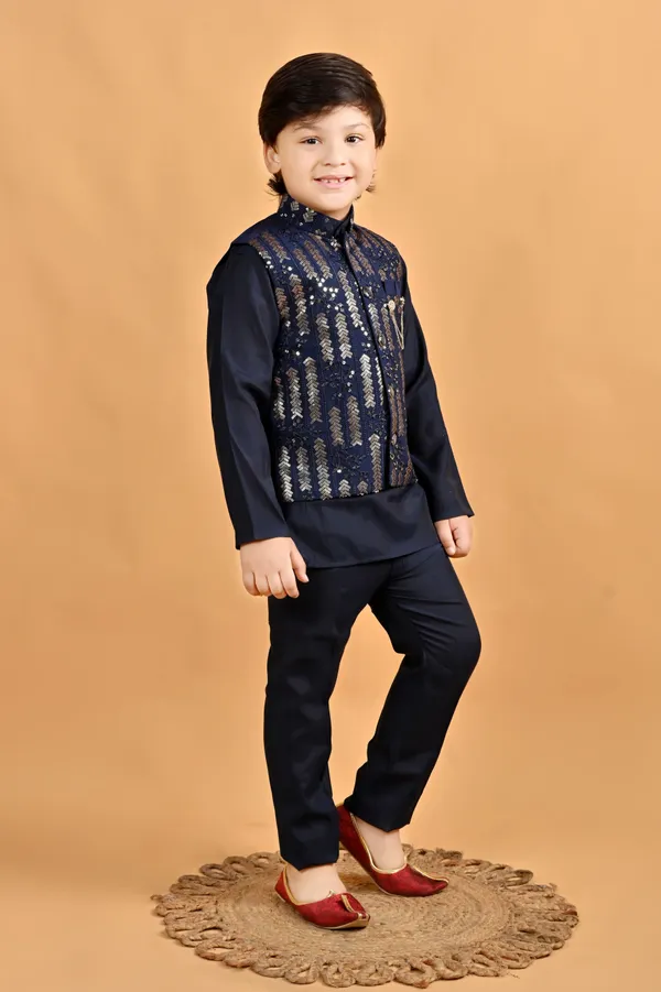 Navy_Blue_Pure_Cotton_Kurta,_Waistcoat_And_Pyjama_Set_Embellished_For_Boys