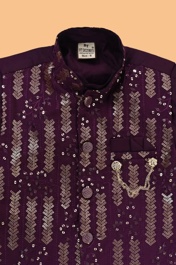 Burgundy_Pure_Cotton_Kurta,_Waistcoat_And_Pyjama_Set_Embellished_For_Boys