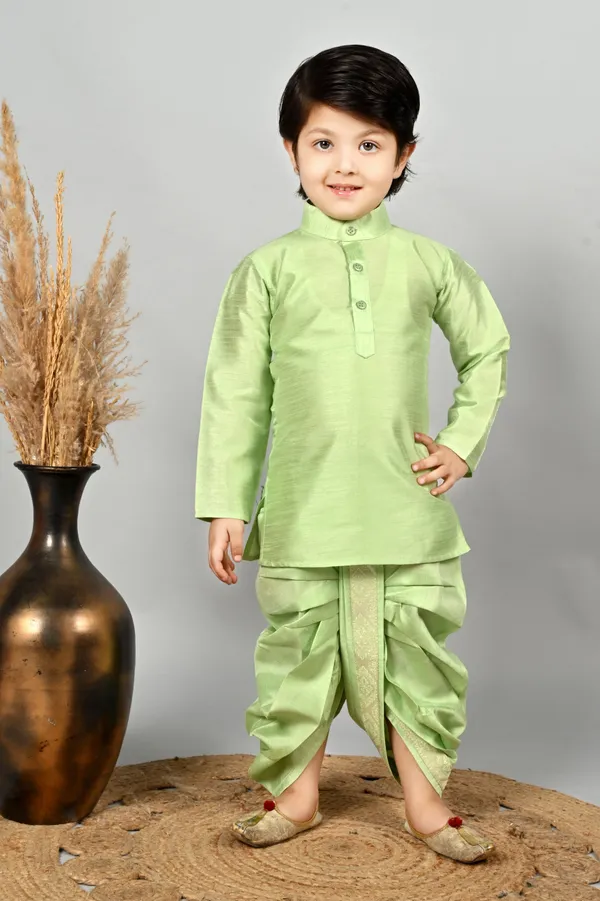 Pista_Cotton_Blend_Kurta,_Waistcoat_And_Dhoti_Pant_Set_Ethnic_Motifs_For_Boys