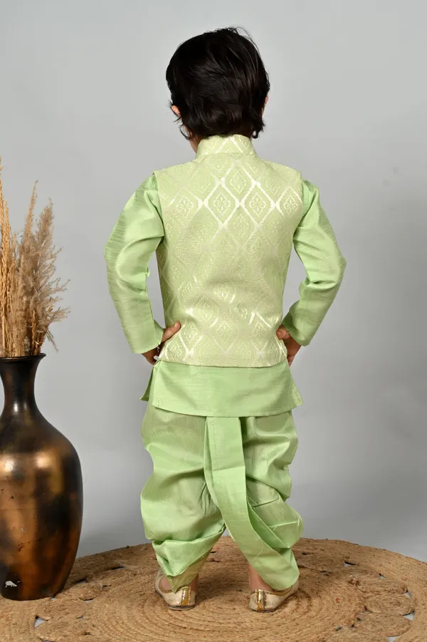 Pista_Cotton_Blend_Kurta,_Waistcoat_And_Dhoti_Pant_Set_Ethnic_Motifs_For_Boys