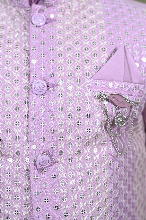 Lavender_Cotton_Silk_Kurta,_Waistcoat_And_Pyjama_Set_Embellished_|Embroidered_For_Boys