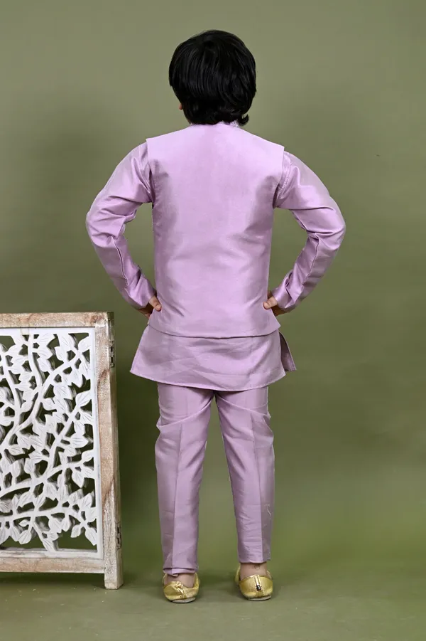 Lavender_Cotton_Silk_Kurta,_Waistcoat_And_Pyjama_Set_Embellished_|Embroidered_For_Boys
