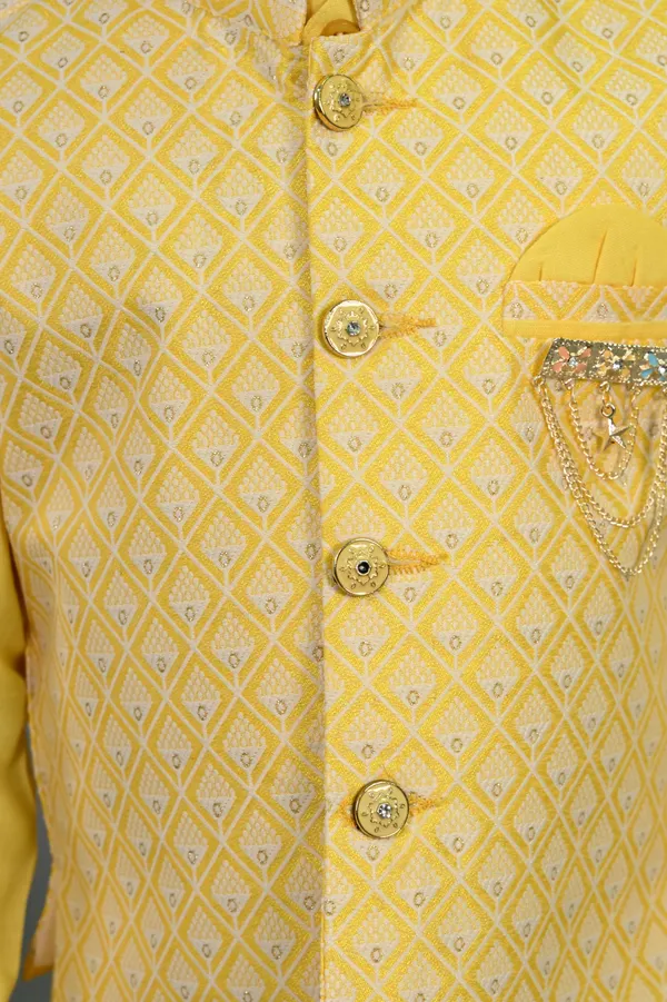 Yellow_Cotton_Silk_Kurta,_Waistcoat_And_Dhoti_Pant_Set_Embroidered_For_Boys