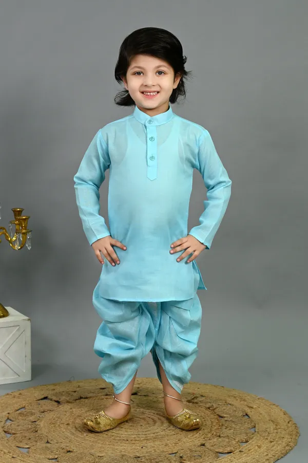 Aqua_Blue_Cotton_Silk_Kurta,_Waistcoat_And_Dhoti_Pant_Set_Ethnic_Motifs_For_Boys